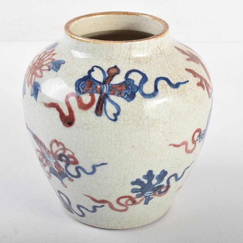 中国　青花釉裏紅　宝尽文　小壷　M　R5032