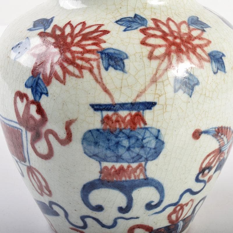 中国　青花釉裏紅　宝尽文　小壷　M　R5032