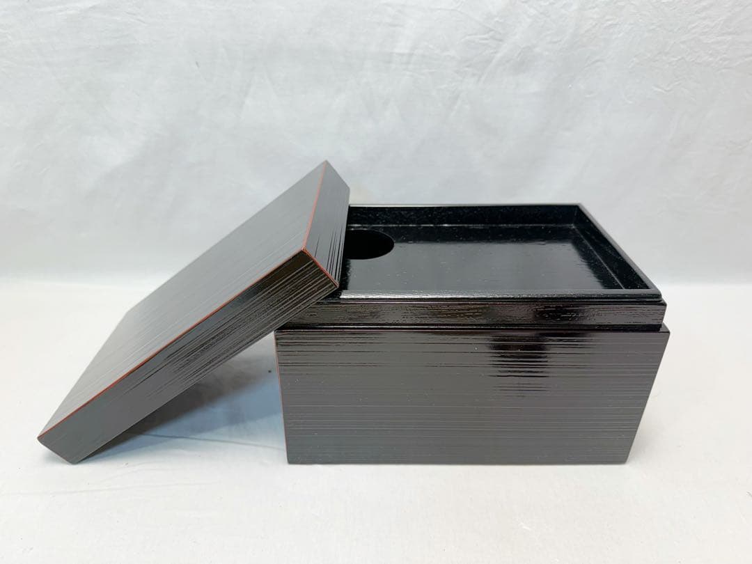 ほぼ未使用 茶道具 溜塗へぎ目 利休茶箱十一点セット茶碗棗茶筅振出巾筒等 紙箱