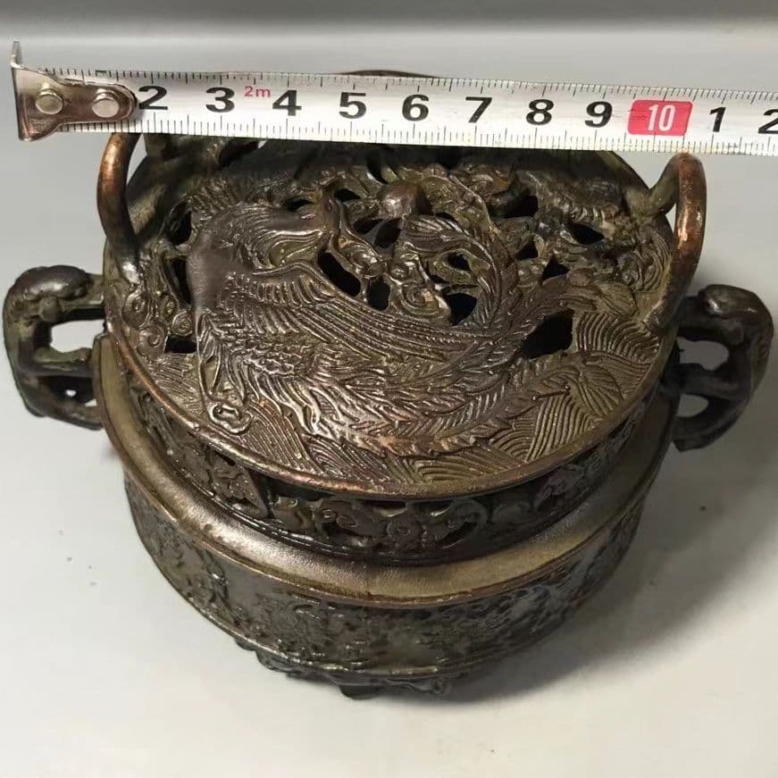 銅器 龍鳳盤香炉 薫香炉 香具 香道具 装飾品 工芸品 美術品 置物