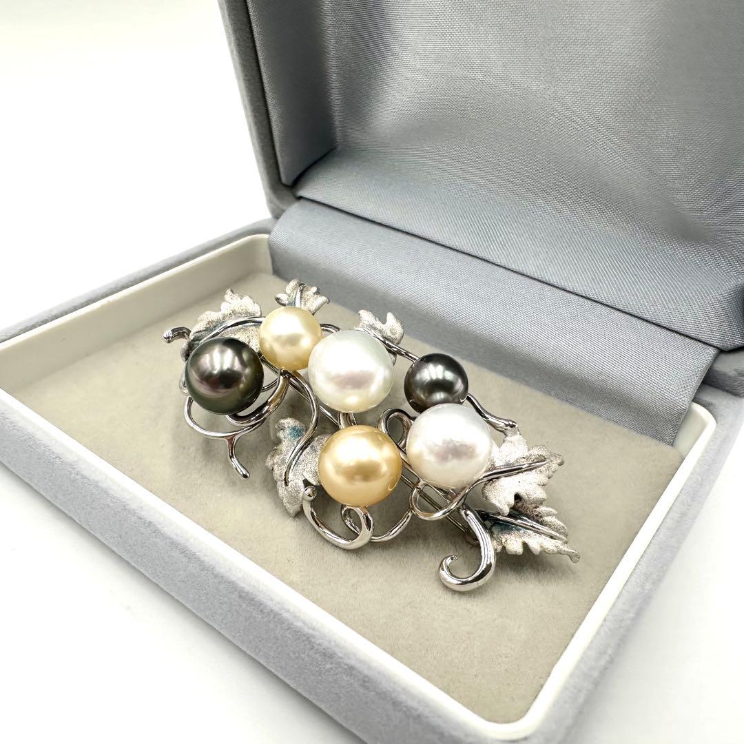 あこやパール マルチカラー ブローチ シルバー レディース 黒蝶 ゴールデン