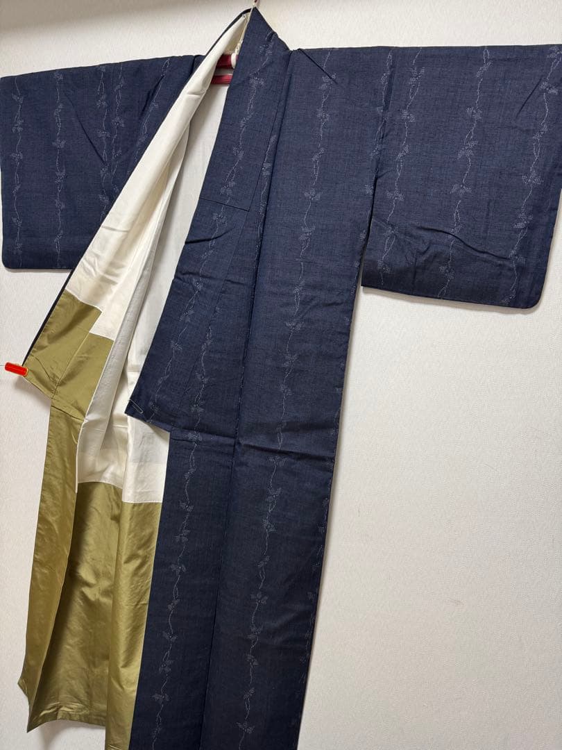 【極上美品】重要無形文化財 本場結城紬「結」地機 藍結城「本愛染 極上100亀甲