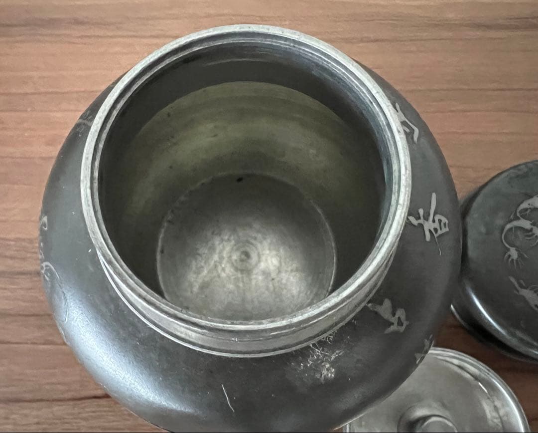 銅製 建水 茶こぼし・錫製茶入 美奈登製/錫茶托 5客セット 煎茶 茶道具