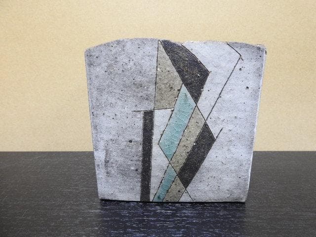 佐藤和彦　釉彩文角壺　共箱　MA376