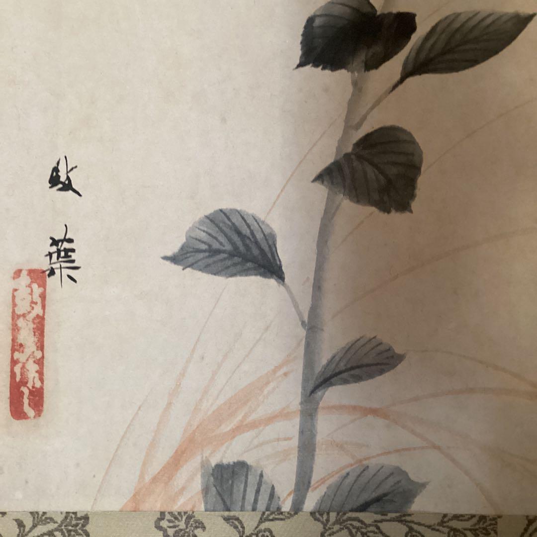 武田鼓葉筆 花鳥画 題目 【 花 蝶 図 】 紙本軸　紫陽花　落款照合