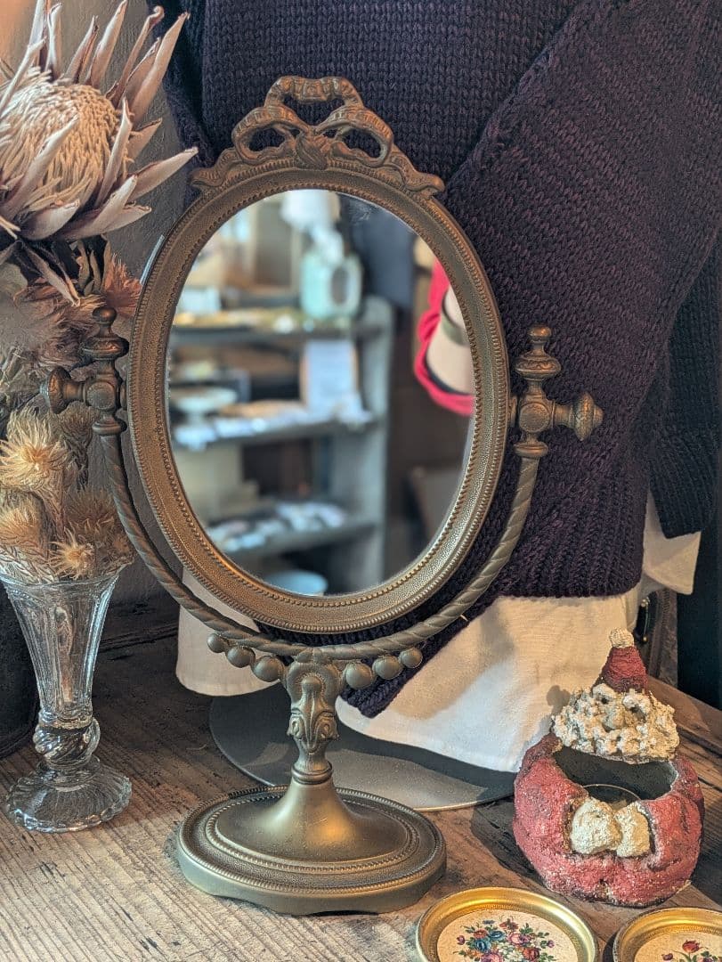 イタリアンビンテージ 真鍮製卓上ミラー