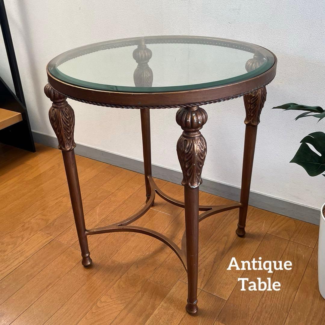 アンティーク調　ガラステーブル　ヴィンテージ　レトロモダン　ヨーロピアン　カフェ