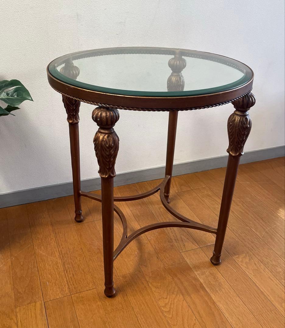 アンティーク調　ガラステーブル　ヴィンテージ　レトロモダン　ヨーロピアン　カフェ