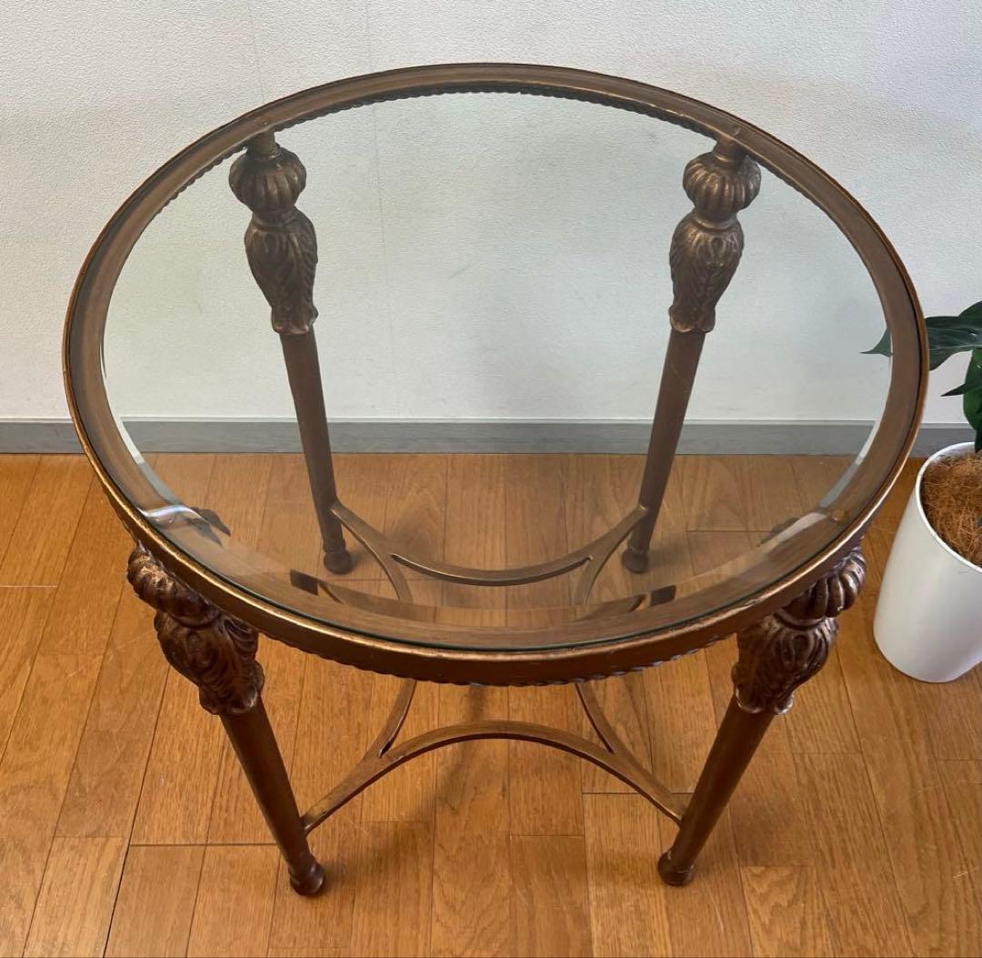 アンティーク調　ガラステーブル　ヴィンテージ　レトロモダン　ヨーロピアン　カフェ