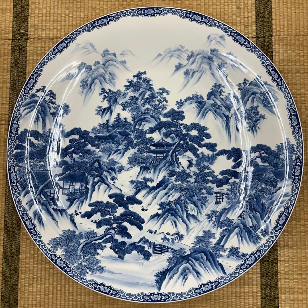 引き取り限定　神右衛門　染付山水絵　大皿　直径約93.5㎝東な7-1220☆2F