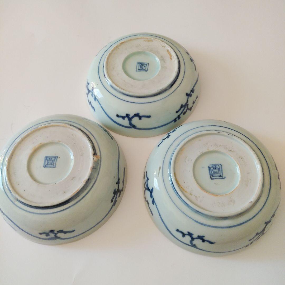 古伊万里 染付 蛸唐草文皿 三客 なます皿 くらわんか 筒江窯 アンティーク