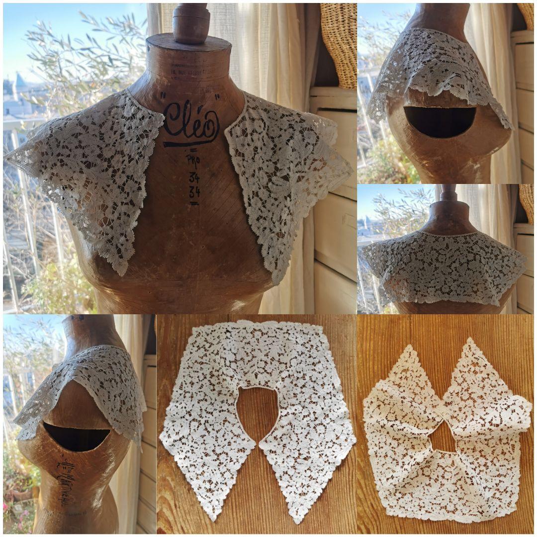 アンティーク ベルギーブルージュボビンレース付け襟 18c.ローズレアバージョン