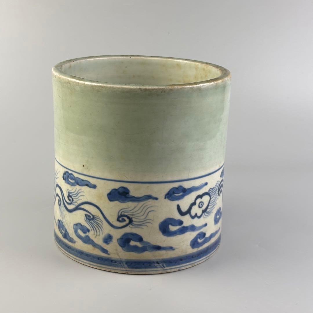 染付 筆立 筆筒 書道具 陶瓷器 筆入 美術品 青磁 文房具