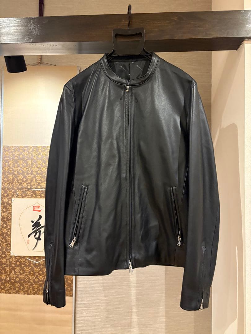 tk takeo kikuchi ブラック レザー シングルライダースジャケット