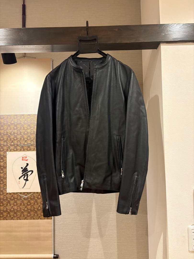 tk takeo kikuchi ブラック レザー シングルライダースジャケット