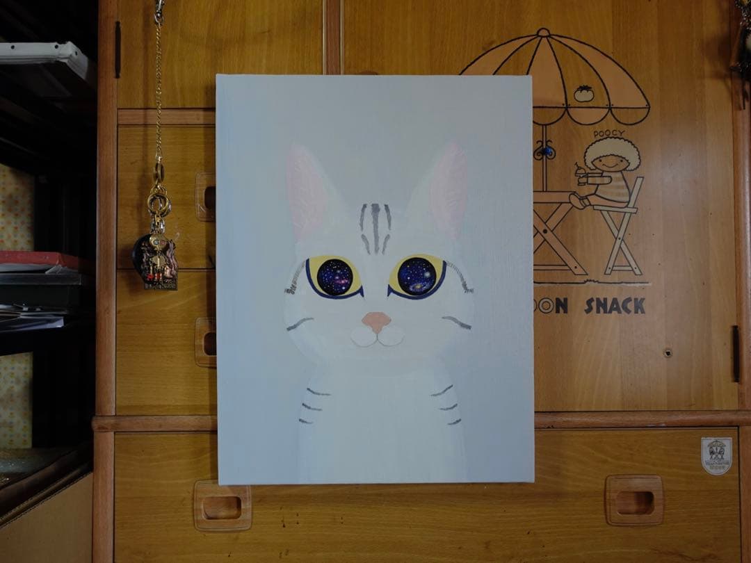 『まる子』　宇宙の目を持つ猫の油絵