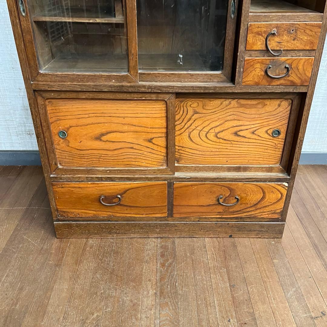 【アンティーク】昭和レトロ 木製 水屋箪笥 小箪笥 引き戸 古民家 古家具
