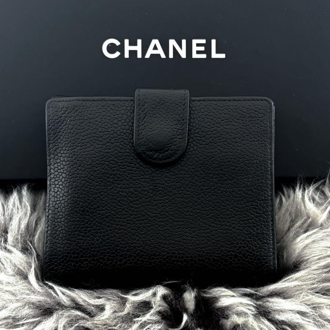 【美品✨】シャネル 財布 ココステッチ キャビア Wホック 二つ折 BL 黒