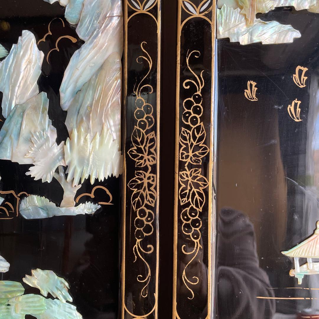 貝殻細工の風景画屏風 4つ折り