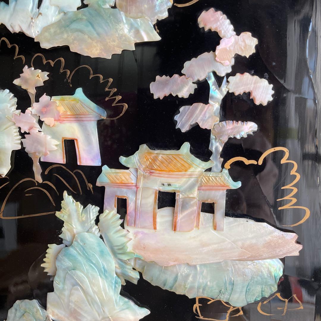 貝殻細工の風景画屏風 4つ折り