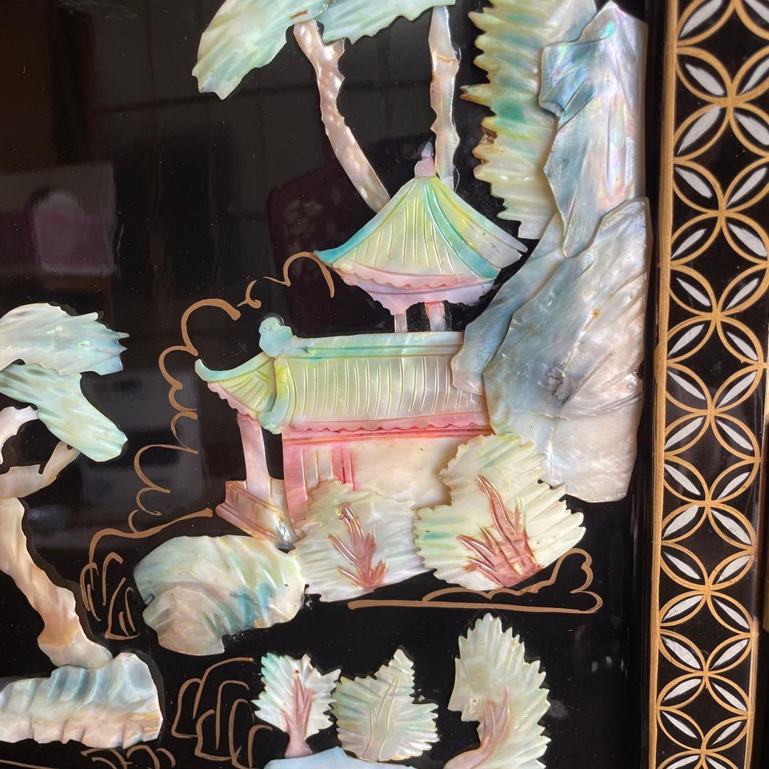 貝殻細工の風景画屏風 4つ折り