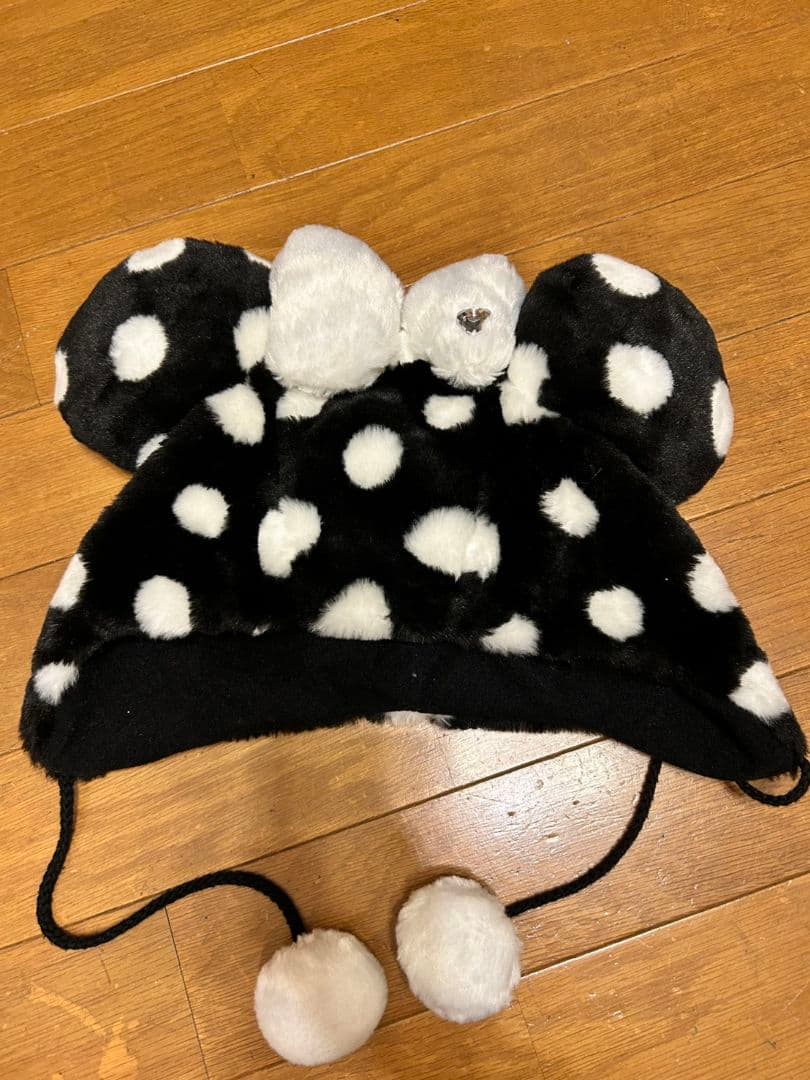【美品】ディズニー ミニー ファンキャップ 帽子 ドット 水玉 ブラック