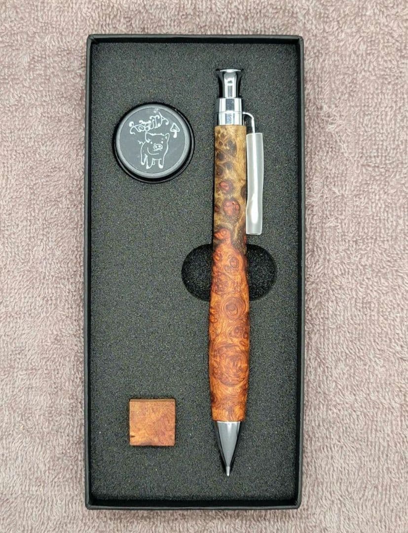 美品 こぶた工房　極上花梨瘤紅白　シャープペンシル0.5ミリ