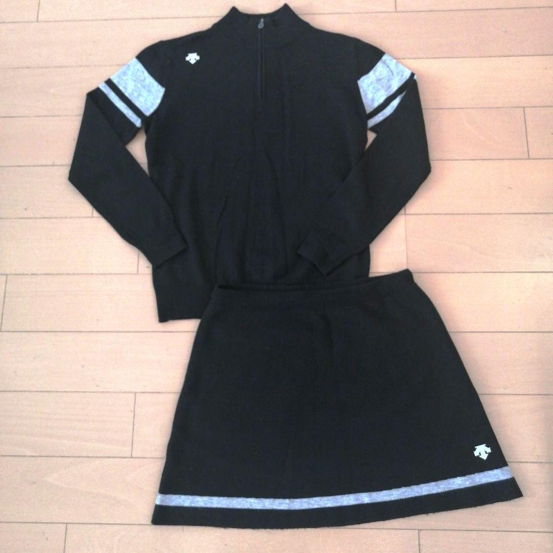 デサントゴルフ ジップスタンドセーター ニット スカート セットアップ ブラック