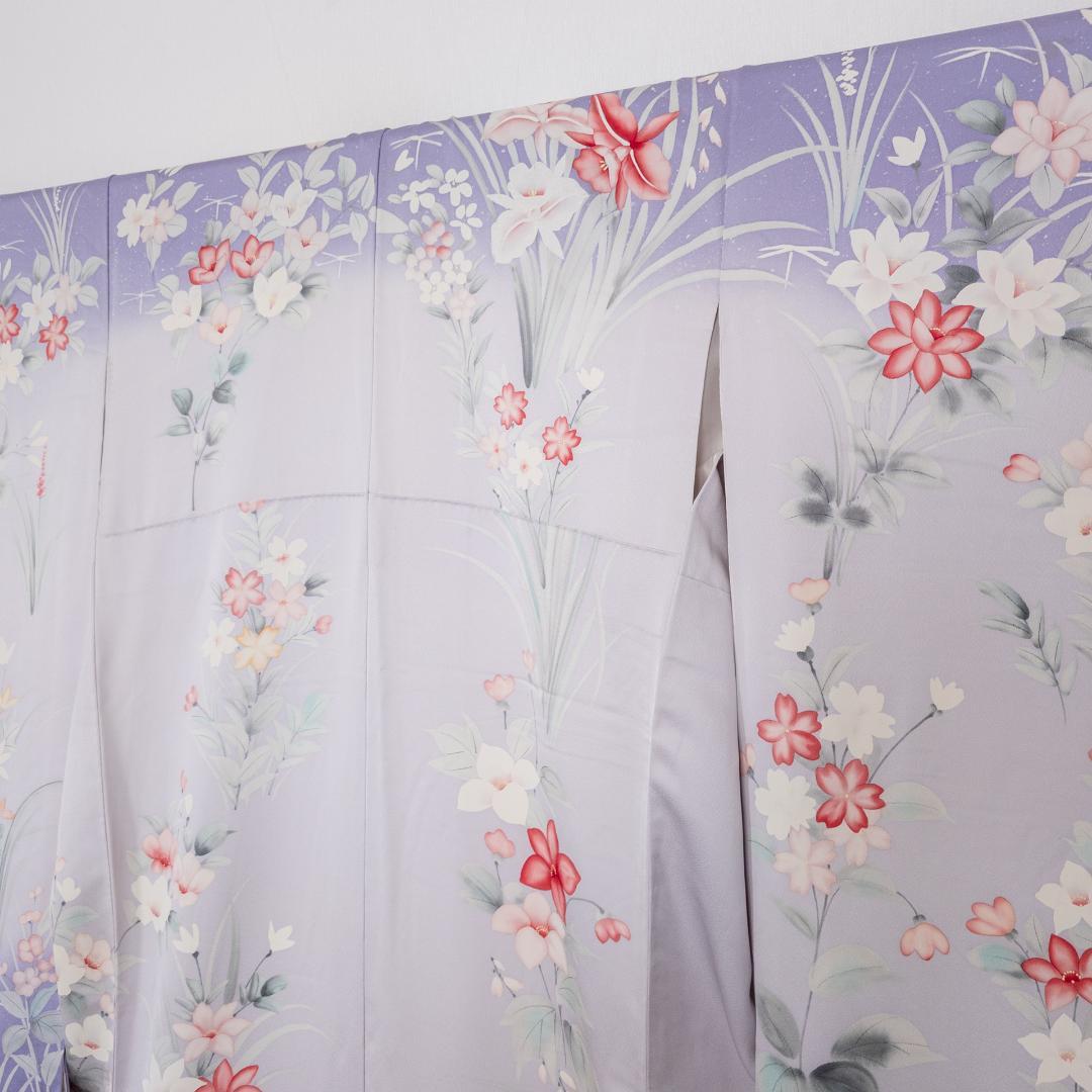 S R7SK1321 振袖+帯 2点セット 花 道長花鳥文 扇 ピンク