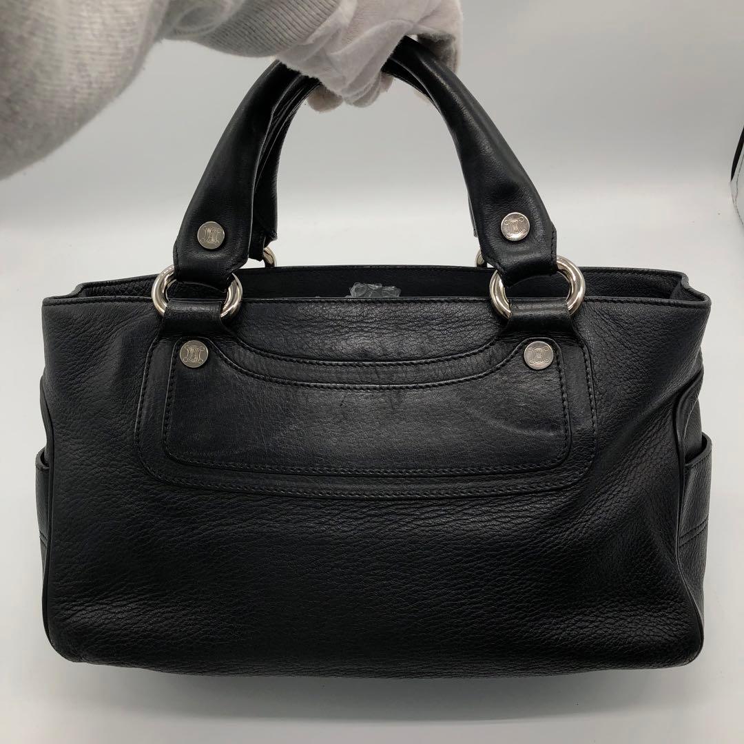 【CELINE】ハンドバッグ　レザー　ブラック　シルバー金具　自立
