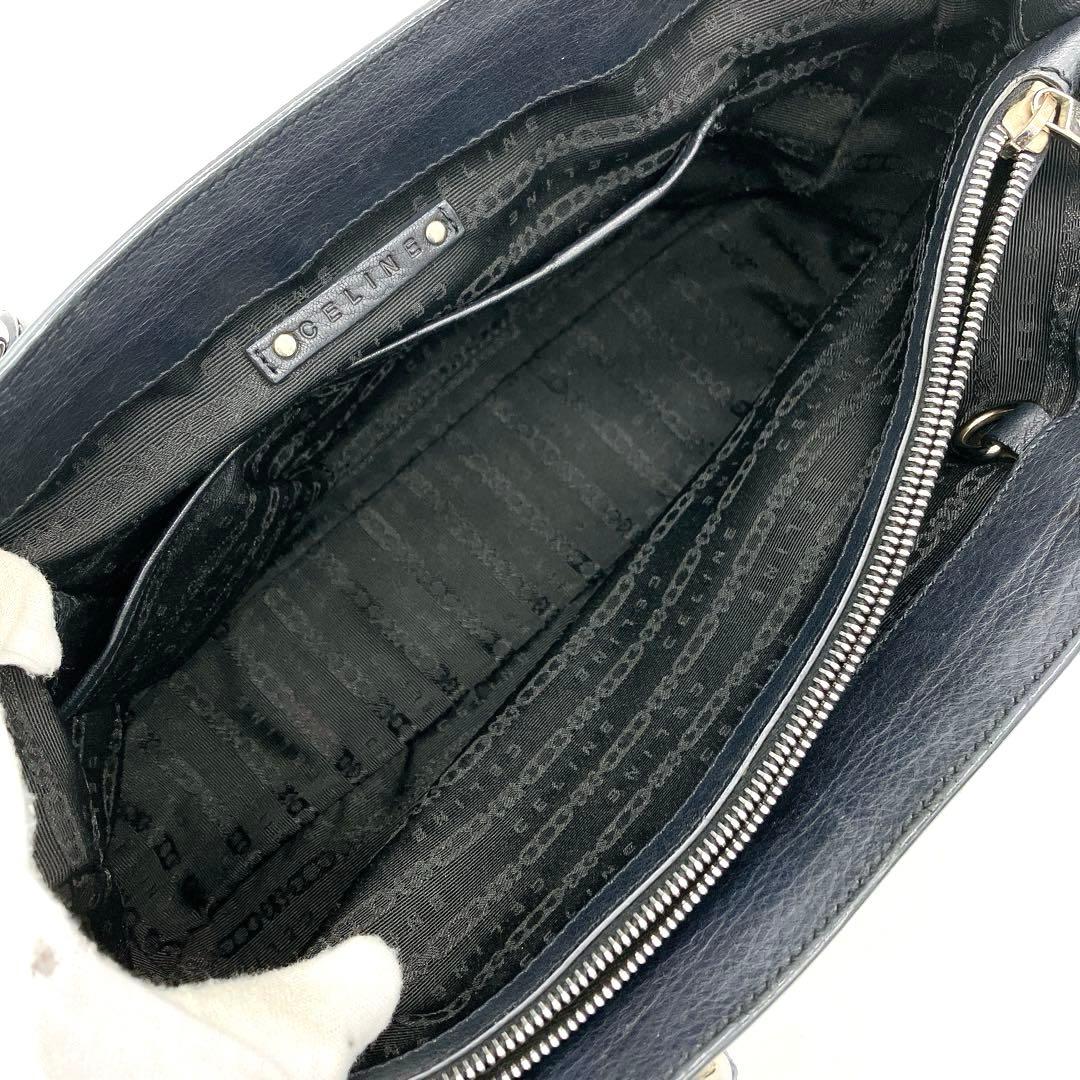 【CELINE】ハンドバッグ　レザー　ブラック　シルバー金具　自立