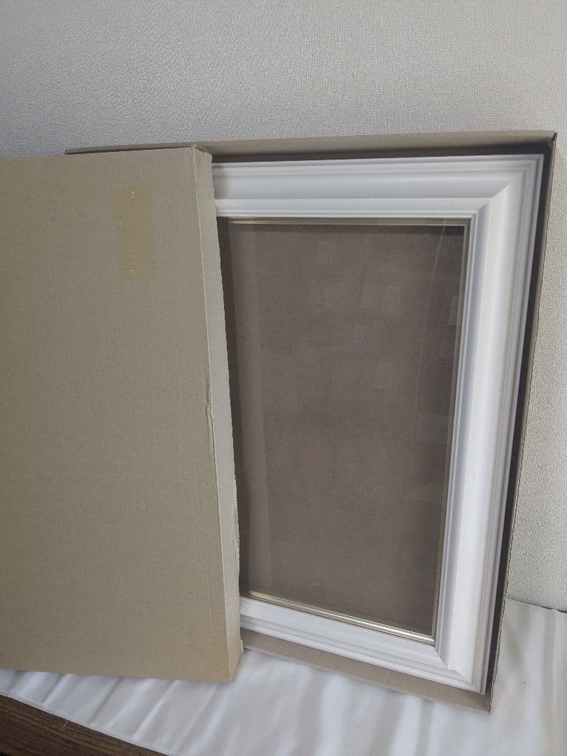 額縁 ホワイト F10 金縁 アクリル付き アンティーク ヴィンテージ