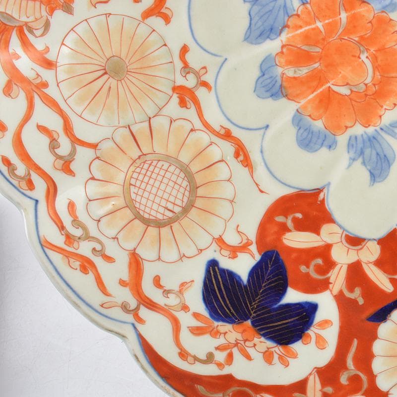 りりあ　古伊万里　染錦　花文輪花皿　大皿　直径約40cm　V　R5856B