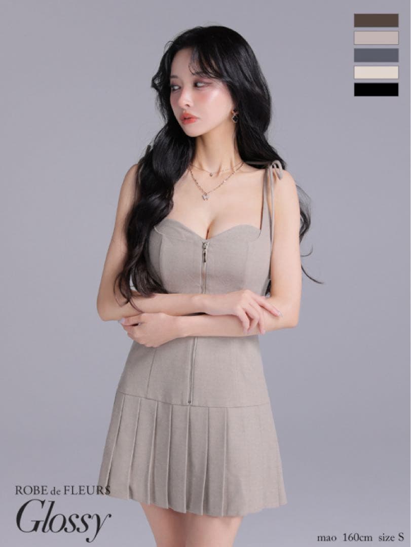 ROBE de FLEURS Glossy ベージュミニドレス XS