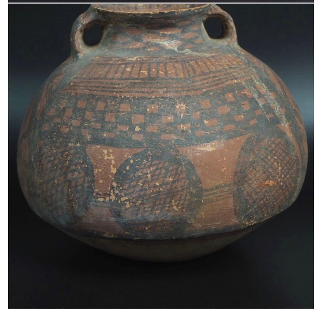 送料無料　本物保証　発掘品 馬家窯文化 彩陶幾何学文両耳壷 アンダーソン土器