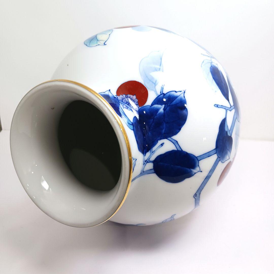 Y3122-8 深川製 染付色絵 柿図 花瓶 高さ28㎝　　ten