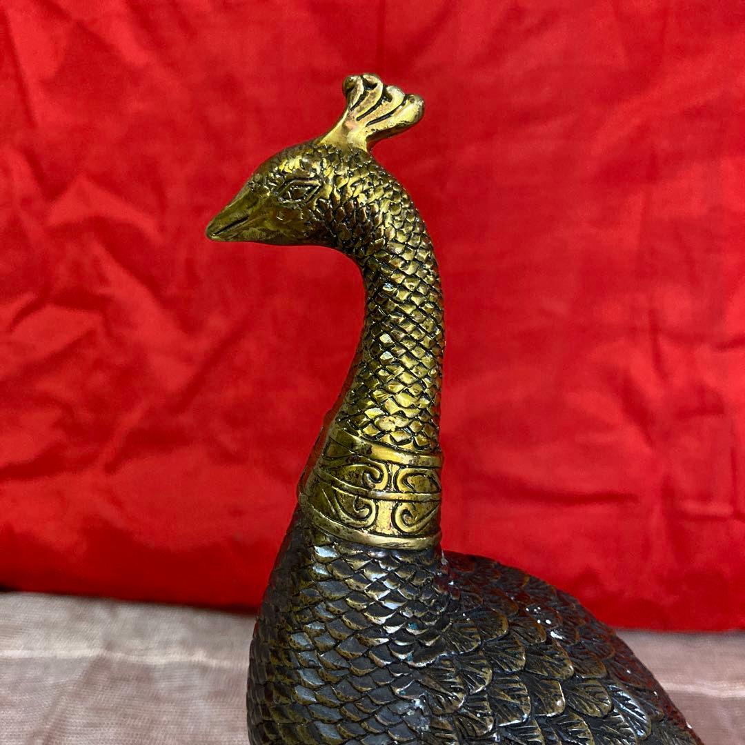 中国　古銅　孔雀像　置物　細密オブジェ　乾隆年製銘