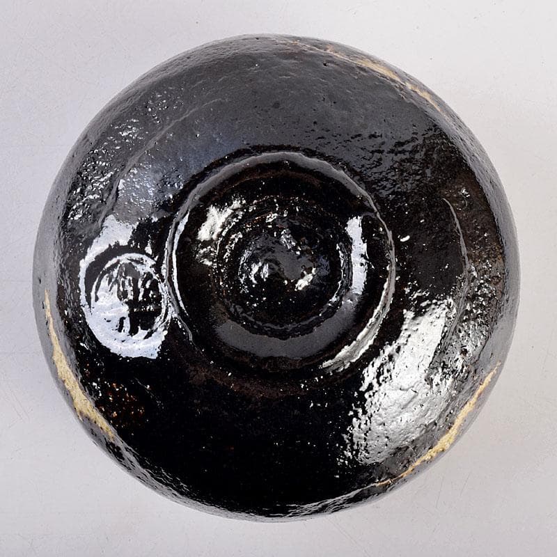 茶道具　楽吉左衛門　黒楽茶碗　銘光明　仕覆付　共布　碌々斎極め箱　V　R9014