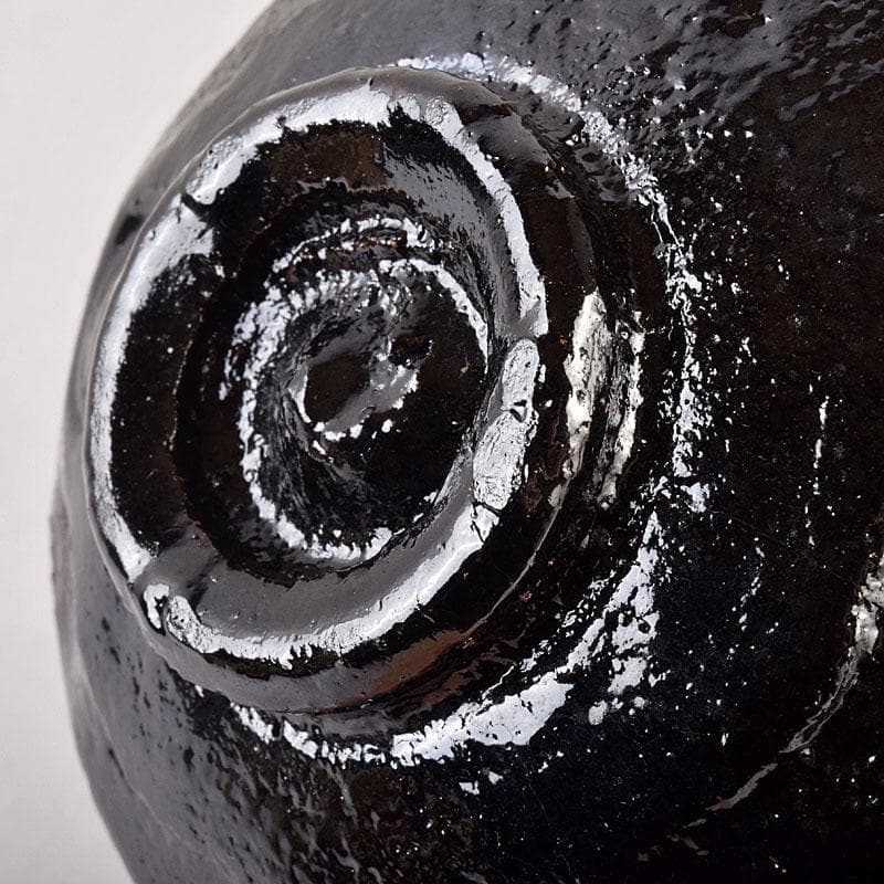 茶道具　楽吉左衛門　黒楽茶碗　銘光明　仕覆付　共布　碌々斎極め箱　V　R9014