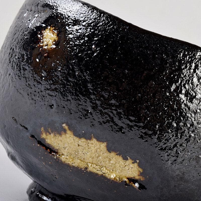 茶道具　楽吉左衛門　黒楽茶碗　銘光明　仕覆付　共布　碌々斎極め箱　V　R9014