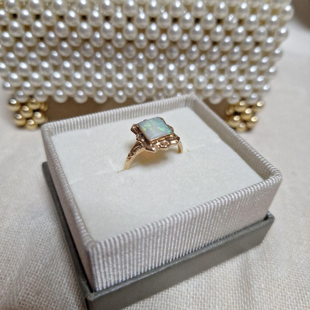 ヴィンテージ品 K10YG オパール スクエア リング