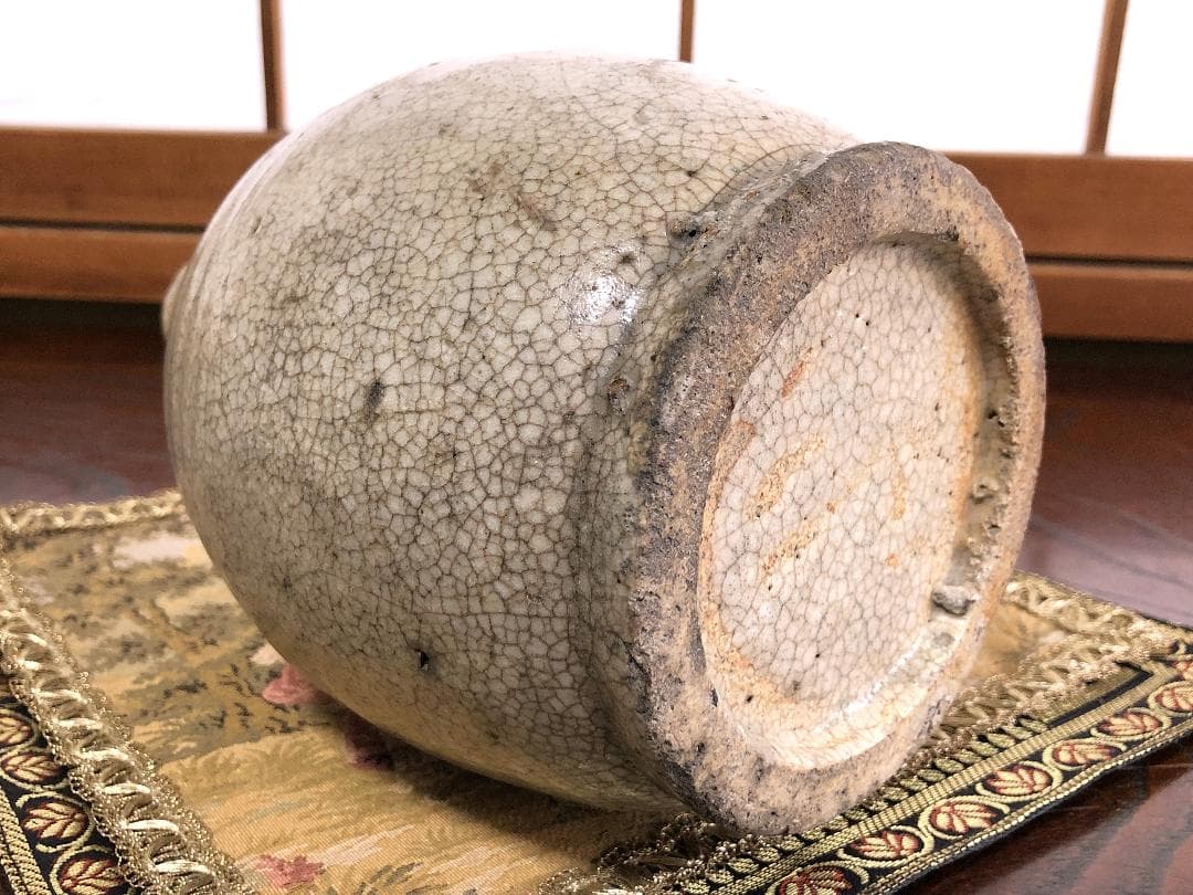 【 江戸期 骨董陶瓶 】 　梅鉢小紋染付 　徳利/花瓶