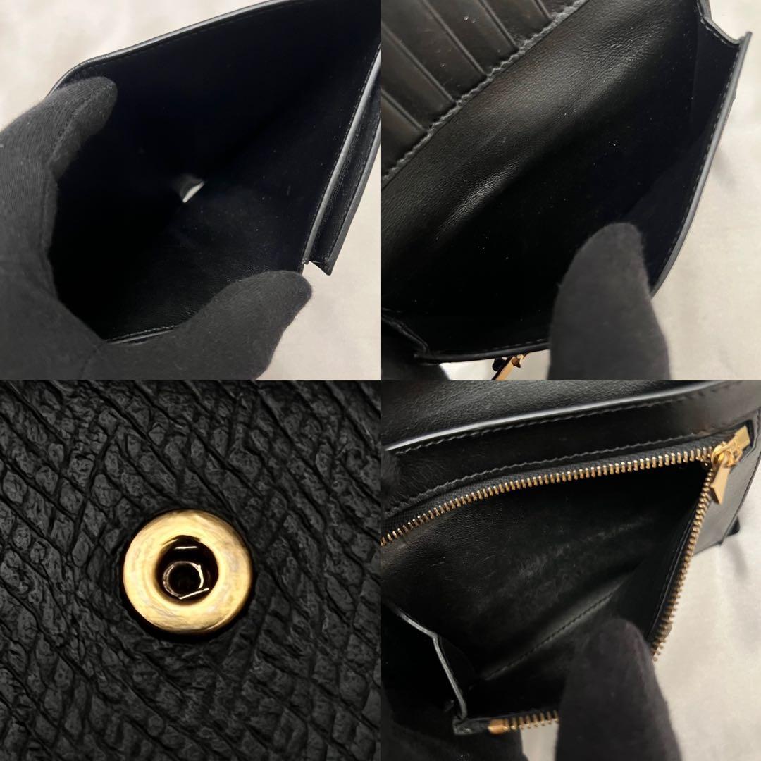◇美品◇セリーヌ　ストラップウォレット　二つ折り財布　ブラック　レザー