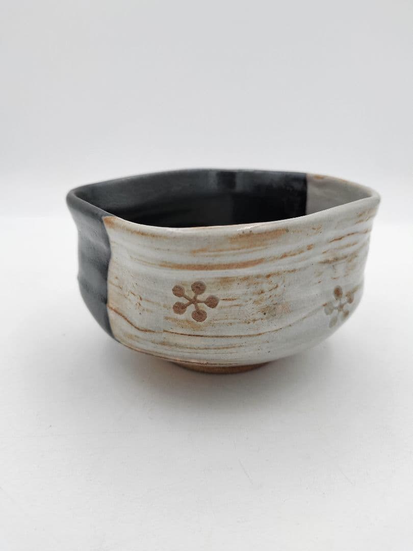 b469 茶碗 紀州焼 四方 利休梅 葵窯 寒川栖豊 木箱 茶道具 古物