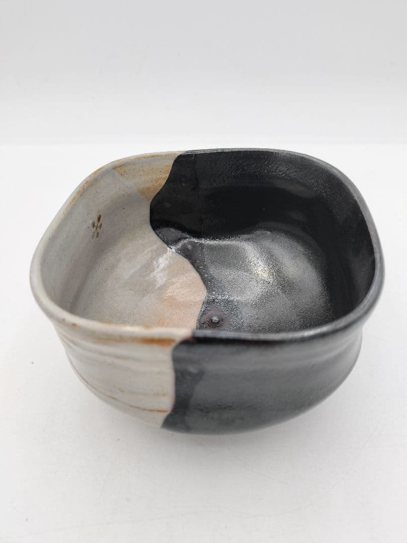 b469 茶碗 紀州焼 四方 利休梅 葵窯 寒川栖豊 木箱 茶道具 古物