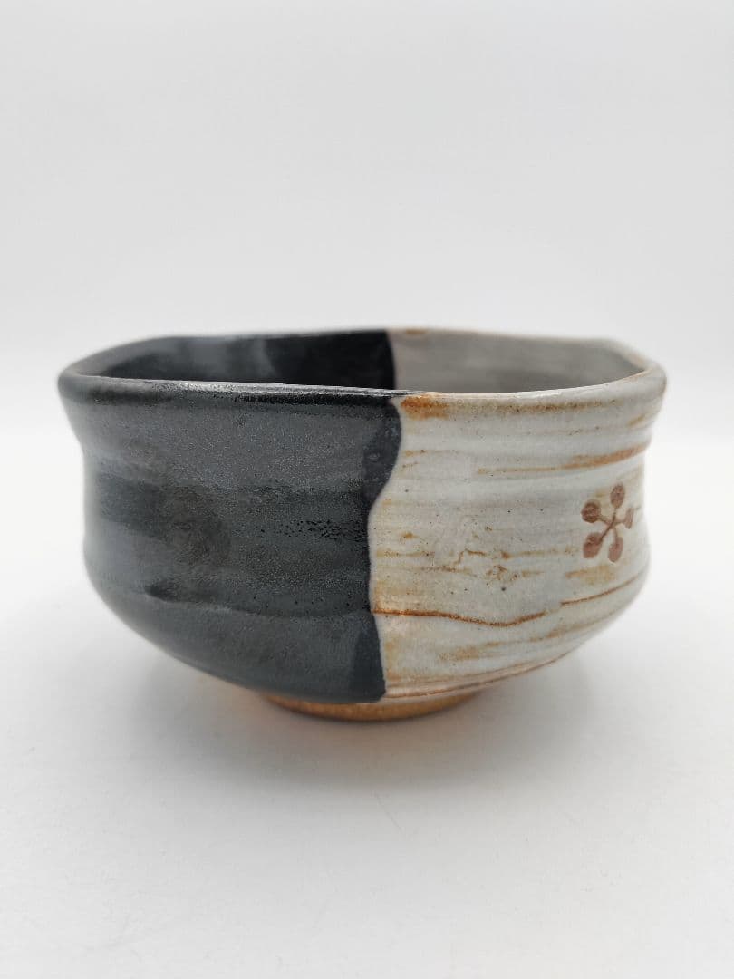 b469 茶碗 紀州焼 四方 利休梅 葵窯 寒川栖豊 木箱 茶道具 古物