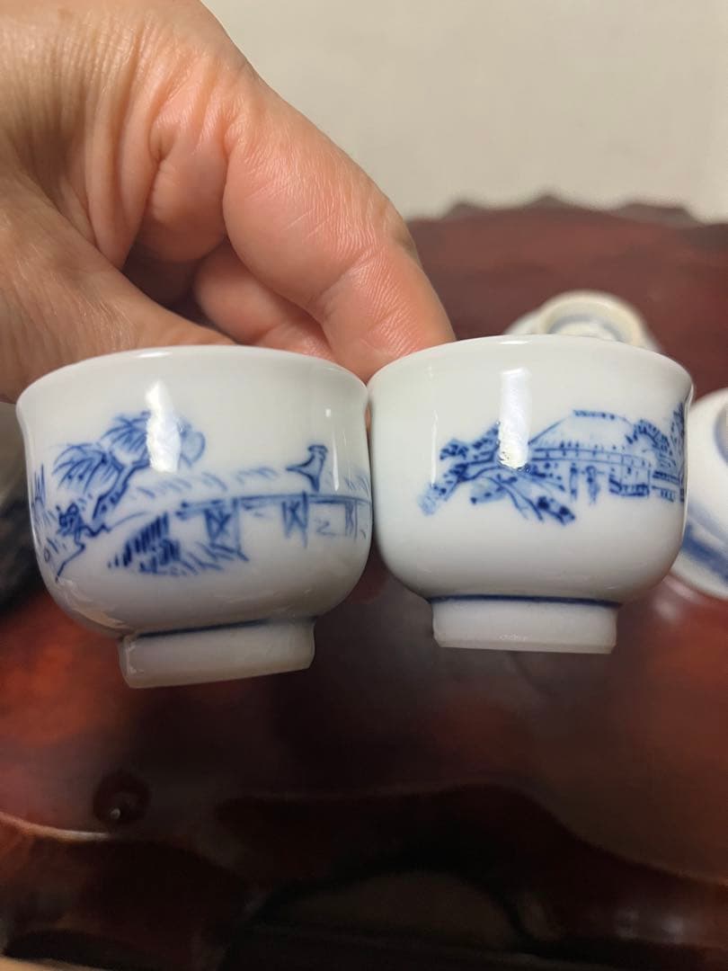 煎茶道具　煎茶器セット　染め付け　東海道五十三次