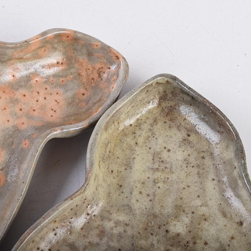 大樋焼　瓢式向皿　銘々皿　五客　在銘　時代箱付　V　R8991