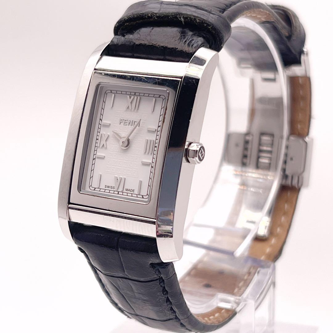 【稼働】　フェンディ　ズッカ柄文字盤　ウォッチ　クオーツ　クロコ型押し純正ベルト