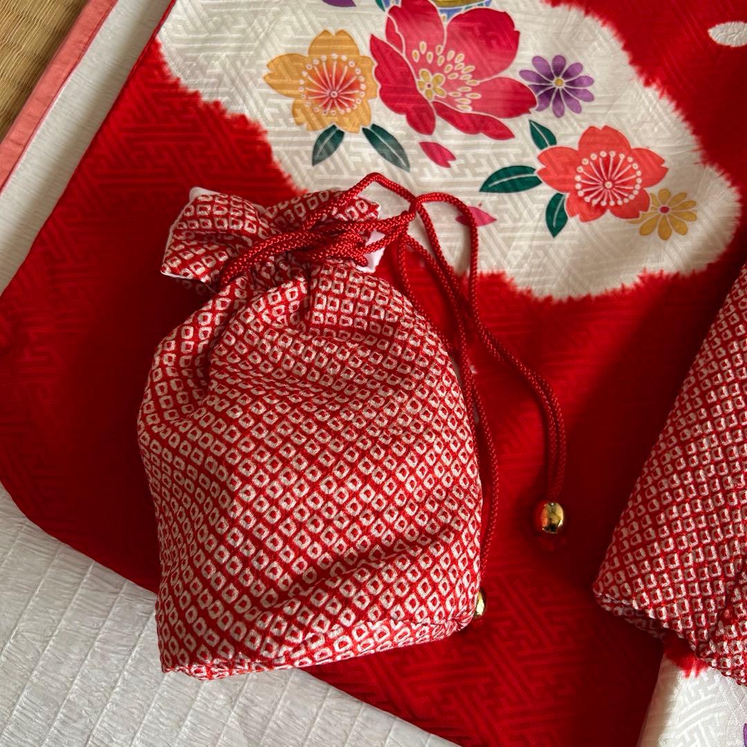七五三 3歳 フルセット 総絞り 着物 正絹 被布 刺繍 三歳 草履 753